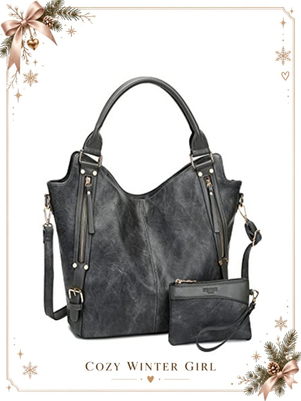 PU Leather Hobo Tote Shoulder Bag Large Capacity Adjustable Strap Women Purse
